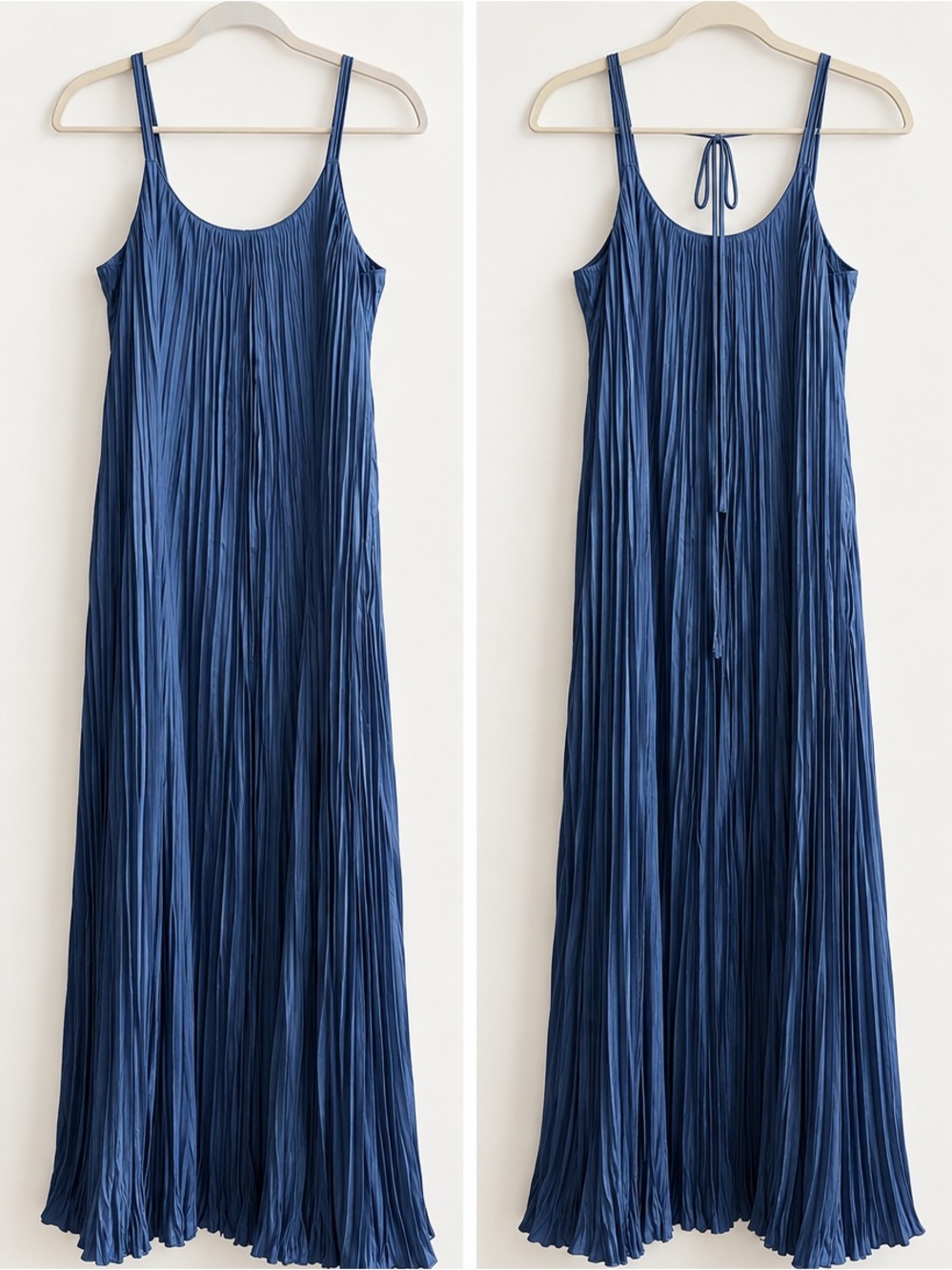 Vince Navy Blue Pleated Maxi Slip Dress